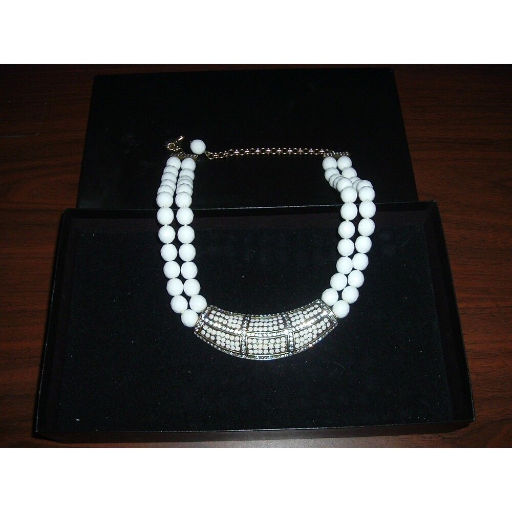 Vtg Heidi Daus Crystalicious Deco Bib Necklace Opaque White & Swarovski Crystals